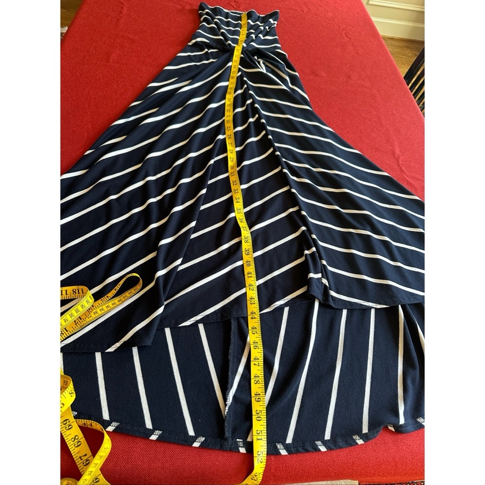 Navy and White Vintage Striped Strapless Maxi A-line Dress, S - Picture 6 of 7